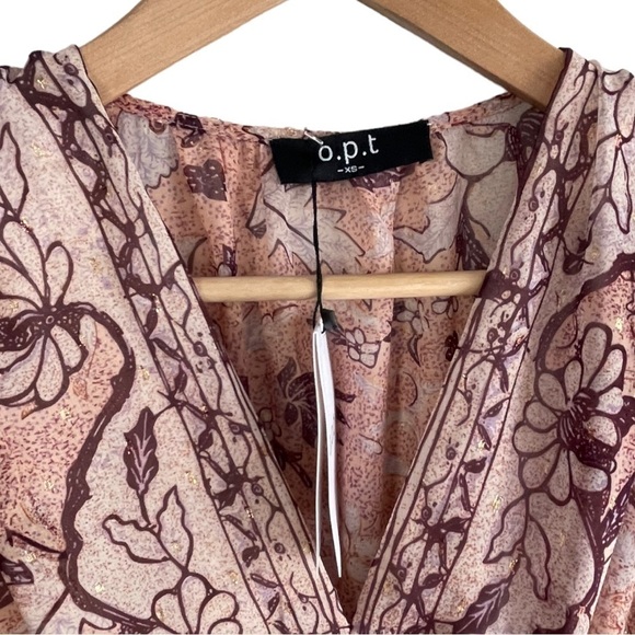 New! O.P.T. Boho Floral Metallic Long Sleeve Mini Dress - Picture 8 of 10